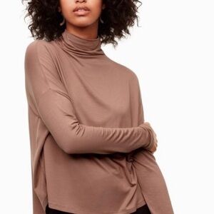 Babaton| Aritzia| Tan Casual Mock Neck Soft Long Sleeve Top Sz XS
